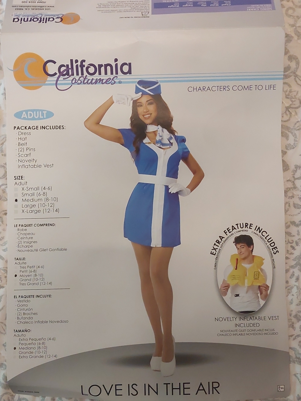 California Costumes Blue and White Flight Attendant Costume with Hat and Scarf